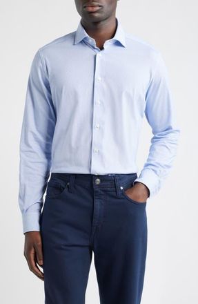 Emanuel Berg 4Flex Stretch Modern Fit Microprint Knit Dress Shirt in Light Pastel Blue at Nordstrom, Size 41