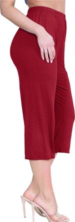 Janisramone Womens Ladies New Plain Wide Leg Culottes 3/4 Length Shorts Trousers Casual Summer Palazzo Pants Wine