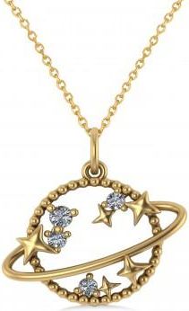 Allurez Diamond Planet & Stars Beaded Pendant Necklace 14K Yellow Gold (0.25ct)