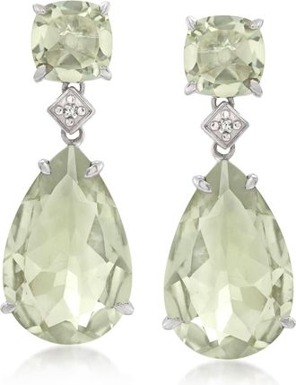 Ross-Simons Prasiolite Drop Earrings With Diamond Accents in Sterling Silver
