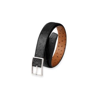 Paul Fredrick Ostrich Embossed Reversible Belt in Black/tan at Nordstrom, Size 40
