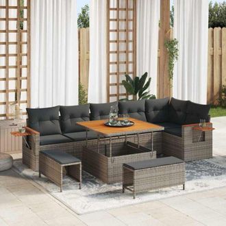 vidaXL Conjunto De Sof&aacute; De Jard&iacute;n Con Coj&iacute;n 9 Pcs Gris Polirat&aacute;n Vidaxl