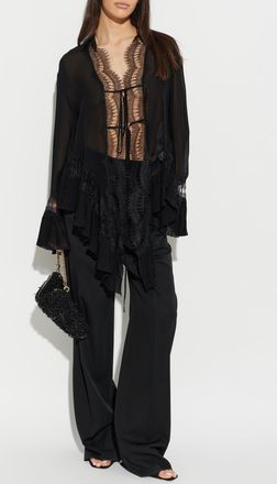 Blumarine Asymmetric Top With Lace Inserts, Womens, Black