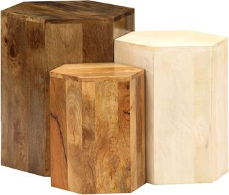 vidaXL Juego De Mesas De Centro 3 Unidades Madera Maciza De Mango Vidaxl