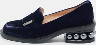 Nicholas Kirkwood Navy Blue Velvet Pearl Embellish Loafers