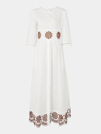 Loretta Caponi Uva Embroidered Cotton Long Dress