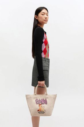 Ganni White Small Easy Pony Printed Shopper