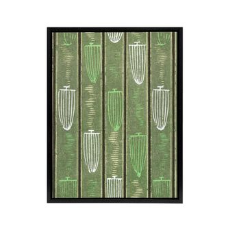 Artery8 Green Shima Textile Pattern Framed Canvas Wall Art Print Korin | Size: W24 x H32