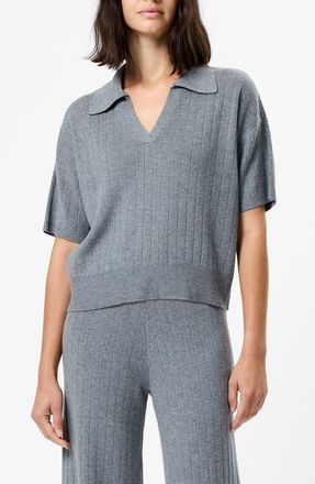 French Connection Javier Rib Knit Polo in Med Heather Grey at Nordstrom, Size X-Large