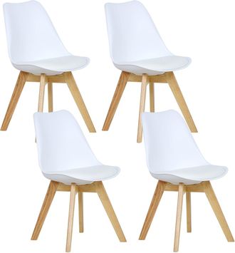 Woltu 4x Sillas De Comedor Dining Chairs Silla Tower Madera Silla De Escritorio Asiento Acolchado En Cuero Sint&eacute;tico Y Polipropileno Silla De Cocina Silla C