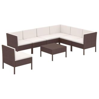 vidaXL Set Muebles De Jard&iacute;n 8 Pzas Y Cojines Rat&aacute;n Sint&eacute;tico Marr&oacute;n Vidaxl