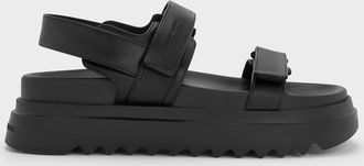 Charles & Keith Double-Strap Ridged-Sole Flatform Sandals