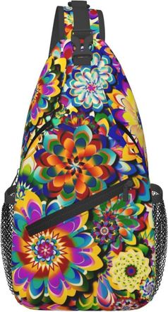 Generic Colorful Abstract Flowers Sling Bag Lightweight Cross Body Bag Adjustable Daypack For Runner Casual Traveling