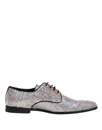 Dolce & Gabbana Silver Sequined Lace Up Men Derby Dress Mens Shoes
