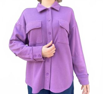 Repeat Fleece Button Front Shacket In Violet