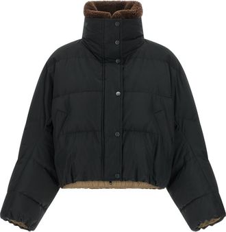 Brunello Cucinelli Black Solid Mock Collar Jacket