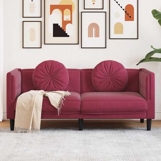 vidaXL Sof&aacute; De 2 Plazas Con Cojines Terciopelo Rojo Tinto Vidaxl