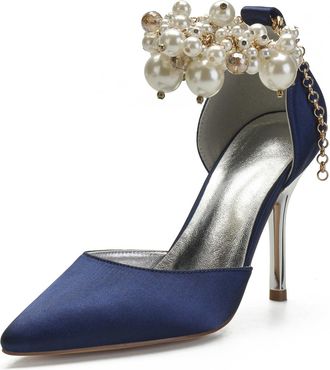 Miyoopark Womens High Heel Wedding Shoes Beaded Elegant Formal Party Pumps M528 Dark Blue UK 7.5