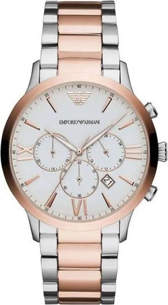 Emporio Armani Mens Chronograph Watch In Silver And Bronze Steel