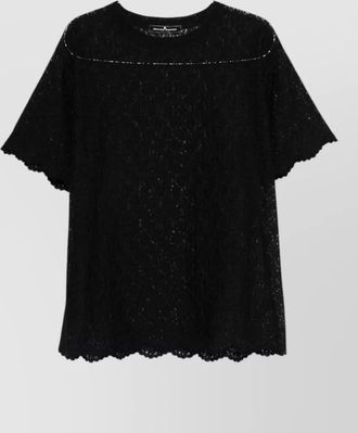 Ermanno Scervino lace top short sleeves sheer scalloped hem