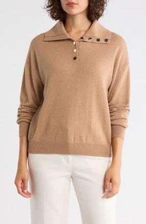 Bruno Magli Half Button Placket Wool & Cashmere Blend Sweater in Camel at Nordstrom Rack, Size Medium