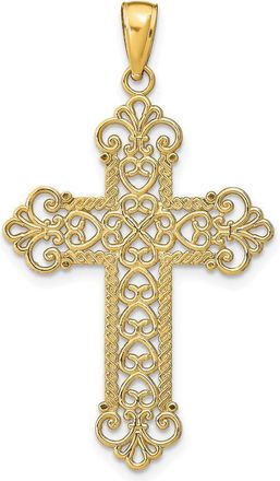 Diamond2Deal 14k Gold Polished Large Rope Frame Filigree Cross Pendant