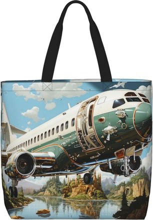 Generic Airplane Women Handbag Reusable Handbag Portable Grocery Bags For Picnic Daily Use Ladies