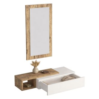 Dmora Mueble De Entrada Ingria, Con Espejo, Un Caj&oacute;n Y Un Estante, 82x30x16h Cm Blanco