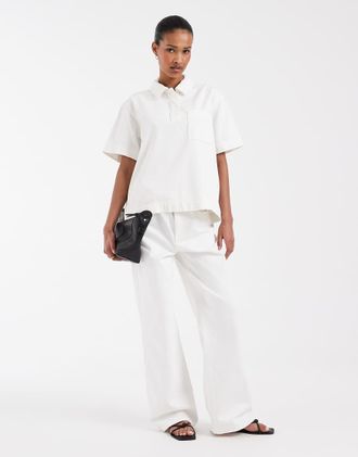 Lacoste Jeans dritti a vita alta &eacute;cru in coordinato-Bianco