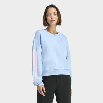 adidas Sweatshirt ADIDAS SPORTSWEAR ESSENTIALS 3-STREIFEN FRENCH TERRY, Damen, Gr. S, glow blau, clear pink, Obermaterial: 55% Baumwolle, 36% Polyester, 9% V