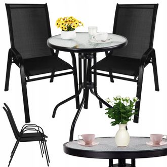 OEM Set Di Mobili Per Un Piccolo Balcone, Giardino O Terrazzo, Composto Da 2 Sedie E Un Tavolino Da Caff&egrave; In Vetro