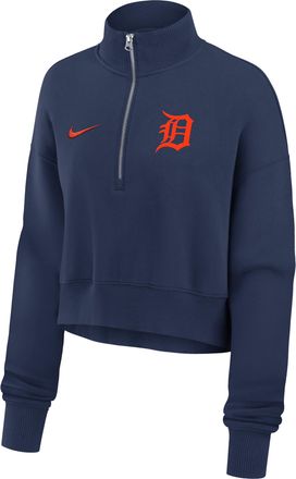 Nike Detroit Tigers Phoenix Nike Womens MLB Cropped 1/4-Zip Crew in Blue | 01N944BDG-LMW