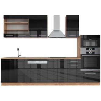 Vicco Cucina componibile Fame-Line, Antracite lucido/oro power oak, 300 cm con armadio alto, pl Rovere