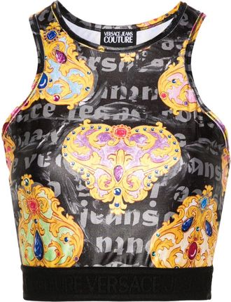Versace Jeans Couture printed cropped top - women - Polyester/Elastane - 38 - Black