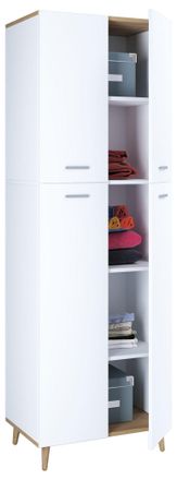 ebuy24 Vcm Armadio In Legno 5 Scomparti Dimensioni: A. 240 X L. 70 X T. 39 Cm 4 Porte Rotanti Armadio Multiuso - Landos (bianco / Quercia Miele)