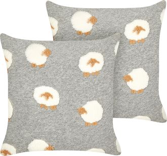 Beliani Beliani - Conjunto De 2 Cojines Decorativos Tela De Poli&eacute;ster Motivo Ovejas De Punto 45 X 45 Cm Gris Einadia