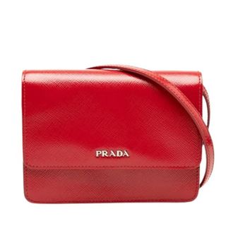 Prada Pre-owned Saffiano Crossbody Bag - Dames - Pre-owned - Rood - Maat: ONE Size Leer