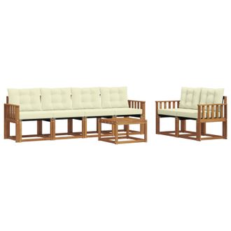 vidaXL Conjunto De Sof&aacute;s De Exterior Con Coj&iacute;n 7 Pcs Natural Y Crema Vidaxl