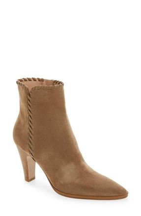 Gianvito Rossi Whipstitch Pointed Toe Bootie in Camel at Nordstrom, Size 10.5Us