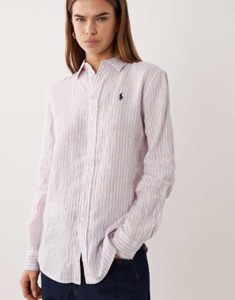 Polo Ralph Lauren Camicia sportiva a maniche lunghe rosa chiaro