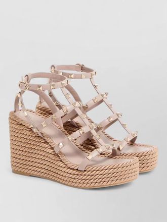 Valentino Garavani wedge espadrille sandals ankle strap rockstud