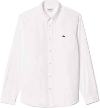 Lacoste Elegant Katoenen Overhemd - Heren - Casual Overhemden - Wit - 3XL - Katoen - Overhemden