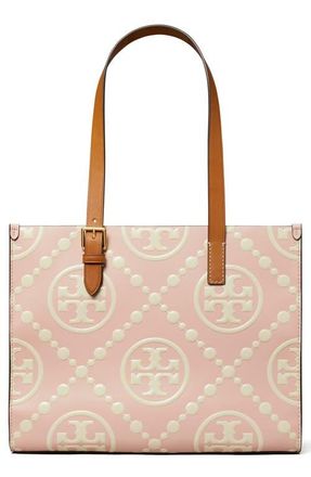 Tory Burch Small T Monogram Contrast Embossed Tote in Blush at Nordstrom