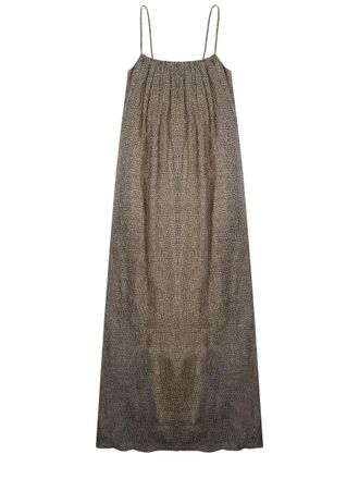 Alysi Neutrals Spaghetti Straps Gathered Ramie Maxi Dress