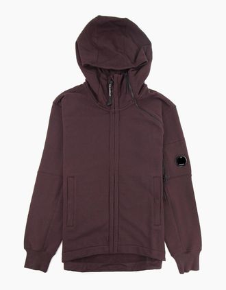 C.P. Company Mens CP Company Diagonal Raised Fleece Double Zip Lens Hoodie Bitter Chocolate 593 - Size: 40