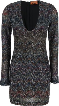 Missoni Black Zigzag-knit Sequinned Mini Dress