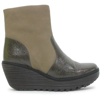 FLY London YUXI506FLY Rock Cupido Leather Womens Ankle Boots - Green Khaki - Size:UK 4