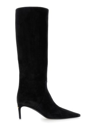 Dolce & Gabbana Black High Boots With Dg Logo In Suede Woman