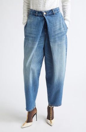 Balmain Pleated Barrel Leg Jeans in 6Ff Blue at Nordstrom, Size 44