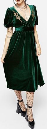 Disturbia Zarina Velour Applique Midi Wrap Dress in Green at Nordstrom, Size 10